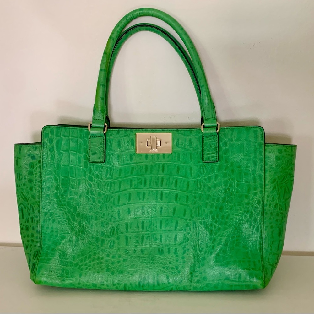 Kate Spade New York ORCHARD VALLEY CROC KELSEY Green Handbag Purse PXRU3280